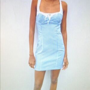 Zara White & Blue Gingham Bodycon Dress